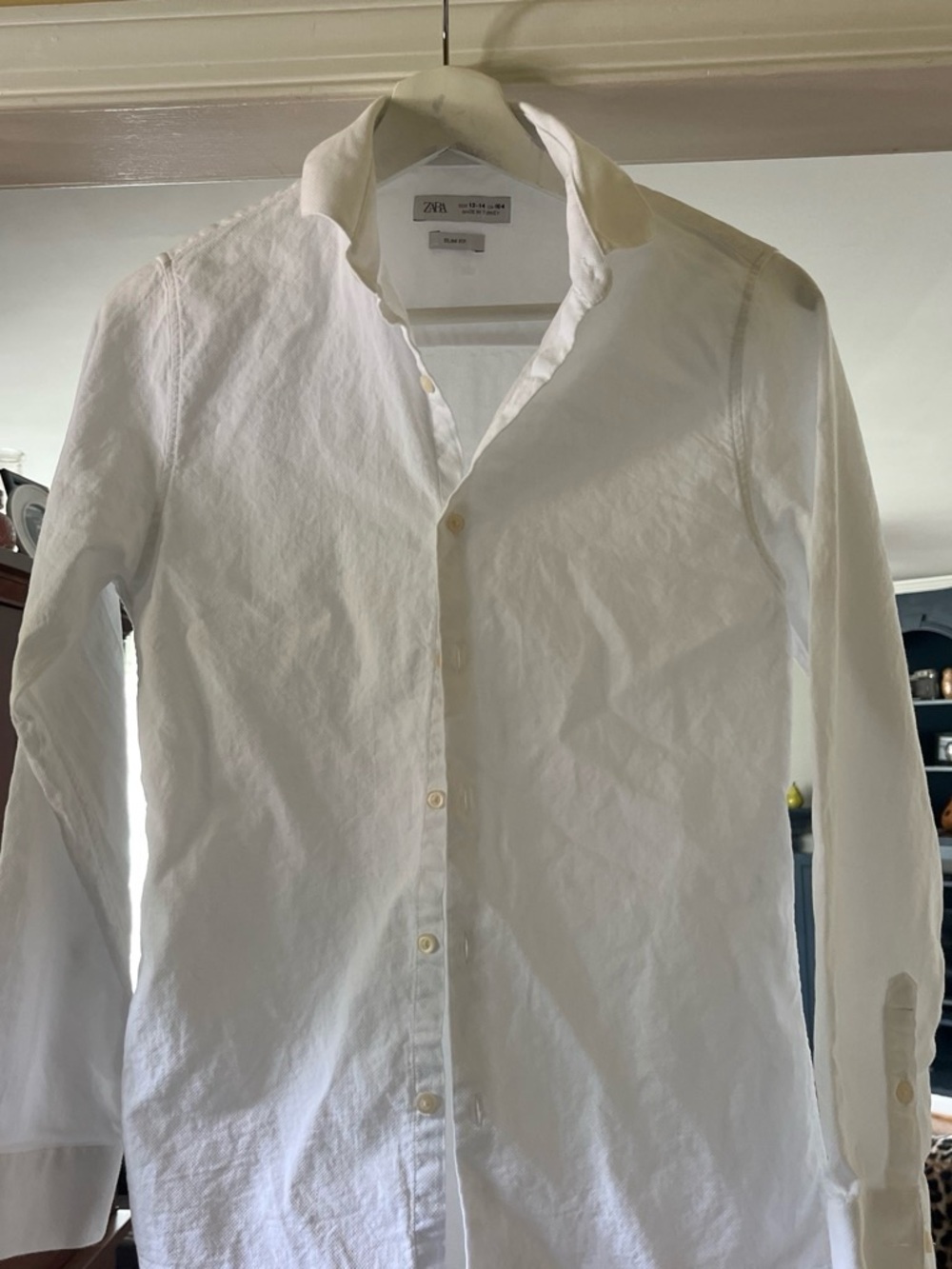 Zara White Long-Sleeve Casual Button-Down Shirt
